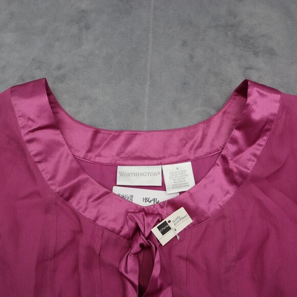 Worthington Shirt Womens 8 Pink Sleeveless Crew Neck Pleated Solid Back Zip Top - Picture 12 of 16